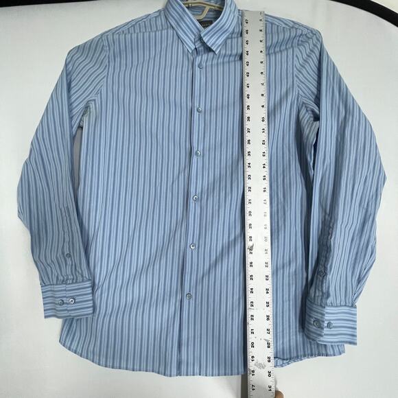 Calibrate Men Button Up Shirt Size XL Blue Striped Cotton DISCOLORATION UNDERARM - Picture 3 of 8